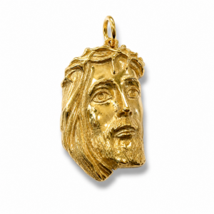 Pendente testa di Cristo in argento 925% e doratura