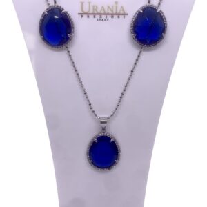 Collana + Orecchini Principessa in argento 925% Zaffiro blu oceano brillanti