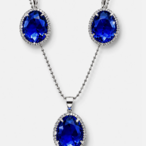 Collana + Orecchini Principessa in argento 925% Zaffiro blu oceano brillanti