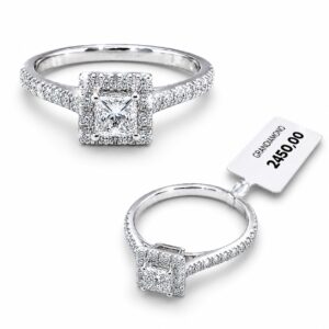 Anello modello Tiffany in oro bianco e diamanti 0,53 ct.