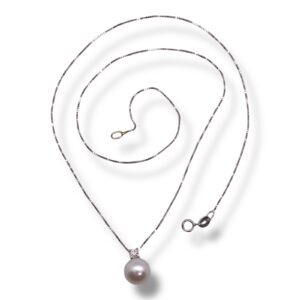 Collana in oro bianco con Diamante da 0,04 ct. e Perla Acqua Dolce 7,5/8mm